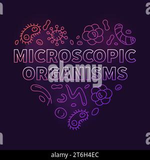 Microscopic Organisms vector Bacteriology concept thin line colored heart shaped banner - Microorganisms illustration with dark background Stock Vector