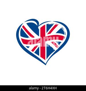 Creative heart shape with flag of the United Kingdom of Great Britain. Love UK icon concept. Sport or travel symbol. Internet button. Badge design Stock Vector