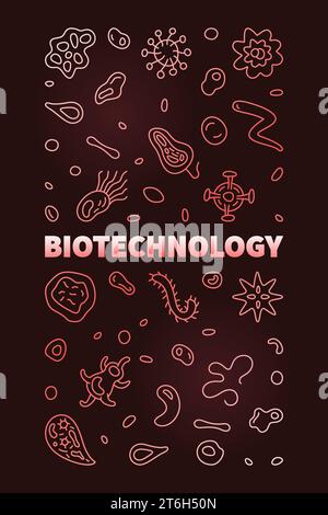 Biotechnology Science concept line vector vertical colored banner or illustration with dark background Stock Vector