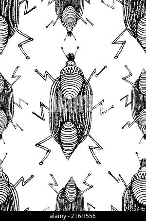 Bug. Vector hand drawn sketch illustration. Sloppy doodle grunge style. Seamless pattern Stock Vector