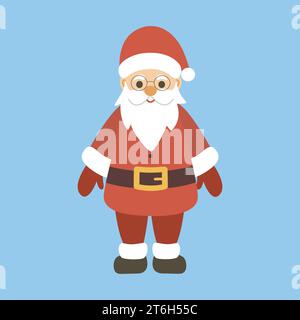 Cute Santa Claus isolated winter character. Traditional Christmas and New Year Santa clip art. Funny grandfather with beard and in red suit,flat style Stock Vector