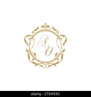 AO Wedding initials invitation with elegant ornament circle element vector graphic template Stock Vector