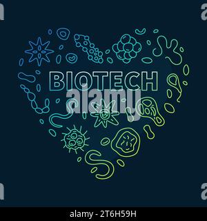 Biotech Heart concept thin line vector colored banner - Biotechnology Science outline illustration with dark background Stock Vector