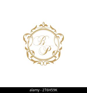 BP Wedding initials invitation with elegant ornament circle element vector graphic template Stock Vector