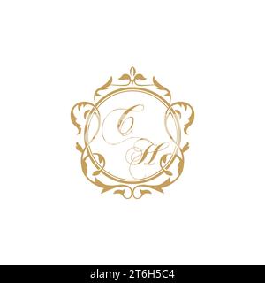 CH Wedding initials invitation with elegant ornament circle element vector graphic template Stock Vector
