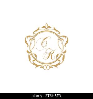 CK Wedding initials invitation with elegant ornament circle element vector graphic template Stock Vector