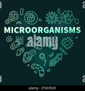 Microorganisms vector Micro Organisms concept outline green heart shaped banner or illustration with Micro Organisms outline signs with dark backgroun Stock Vector