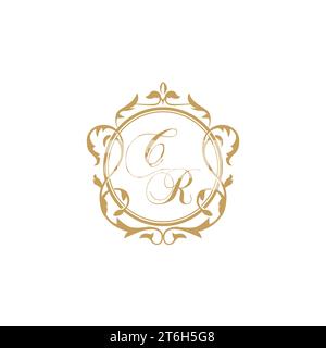 CR Wedding initials invitation with elegant ornament circle element vector graphic template Stock Vector