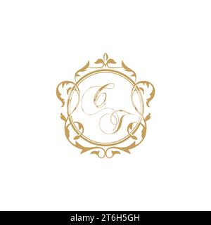 CT Wedding initials invitation with elegant ornament circle element vector graphic template Stock Vector