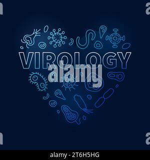 Virology Heart vector Micro Biology and Virus concept outline colored heart-shaped banner with dark background Stock Vector