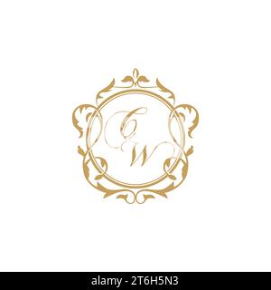 CW Wedding initials invitation with elegant ornament circle element vector graphic template Stock Vector