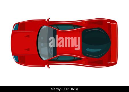Red car from top view isolated on white background. Delivery automobile. Sedan icon.Vehicle overhead. Small suv.City transport.Car rental or insurance Stock Vector