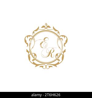 ER Wedding initials invitation with elegant ornament circle element vector graphic template Stock Vector