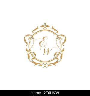 EW Wedding initials invitation with elegant ornament circle element vector graphic template Stock Vector