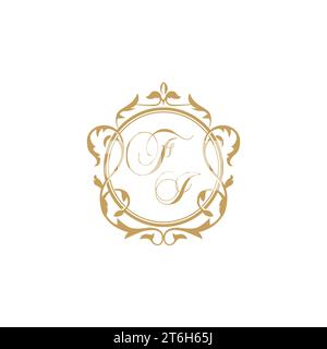 FI Wedding initials invitation with elegant ornament circle element vector graphic template Stock Vector