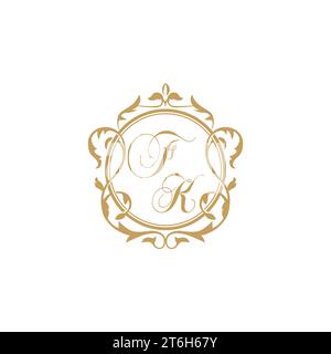 FK Wedding initials invitation with elegant ornament circle element vector graphic template Stock Vector