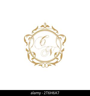 CN Wedding initials invitation with elegant ornament circle element vector graphic template Stock Vector