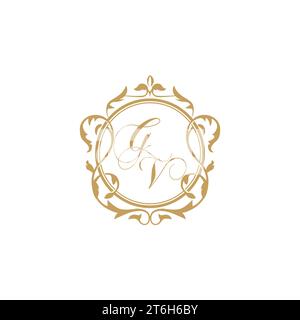 GV Wedding initials invitation with elegant ornament circle element vector graphic template Stock Vector