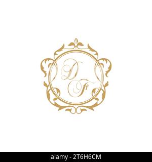 DF Wedding initials invitation with elegant ornament circle element vector graphic template Stock Vector