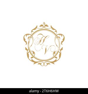 HV Wedding initials invitation with elegant ornament circle element vector graphic template Stock Vector