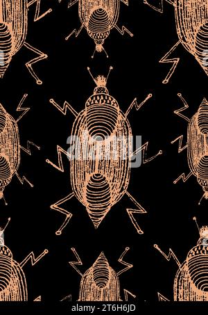 Bug. Vector hand drawn sketch illustration. Sloppy doodle grunge style. Seamless pattern Stock Vector