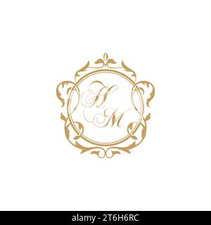 HM Wedding initials invitation with elegant ornament circle element vector graphic template Stock Vector