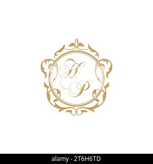 HP Wedding initials invitation with elegant ornament circle element vector graphic template Stock Vector