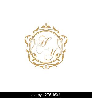 HY Wedding initials invitation with elegant ornament circle element vector graphic template Stock Vector