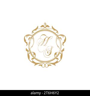 HS Wedding initials invitation with elegant ornament circle element vector graphic template Stock Vector