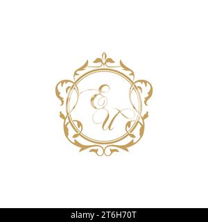 EU Wedding initials invitation with elegant ornament circle element vector graphic template Stock Vector