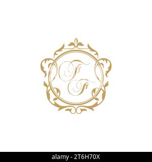 FF Wedding initials invitation with elegant ornament circle element vector graphic template Stock Vector