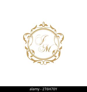 IM Wedding initials invitation with elegant ornament circle element vector graphic template Stock Vector