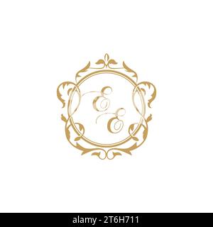 EE Wedding initials invitation with elegant ornament circle element vector graphic template Stock Vector