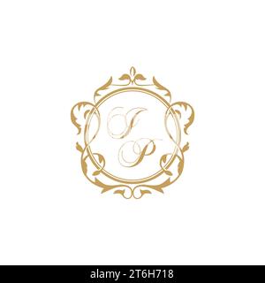 IP Wedding initials invitation with elegant ornament circle element vector graphic template Stock Vector