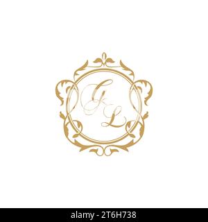 GL Wedding initials invitation with elegant ornament circle element vector graphic template Stock Vector