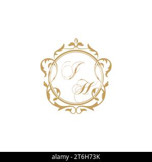 IH Wedding initials invitation with elegant ornament circle element vector graphic template Stock Vector