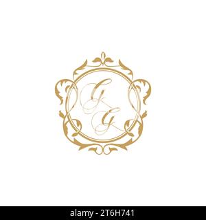 GG Wedding initials invitation with elegant ornament circle element vector graphic template Stock Vector