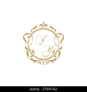 IY Wedding initials invitation with elegant ornament circle element vector graphic template Stock Vector