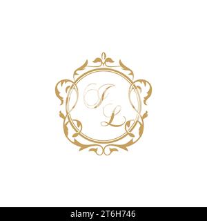 IL Wedding initials invitation with elegant ornament circle element vector graphic template Stock Vector