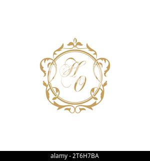 HO Wedding initials invitation with elegant ornament circle element vector graphic template Stock Vector