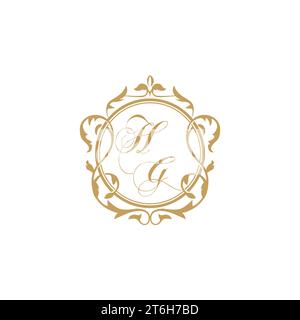 HG Wedding initials invitation with elegant ornament circle element vector graphic template Stock Vector