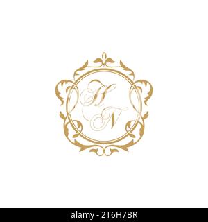 HN Wedding initials invitation with elegant ornament circle element vector graphic template Stock Vector
