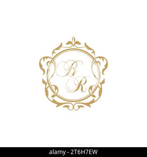 BR Wedding initials invitation with elegant ornament circle element vector graphic template Stock Vector