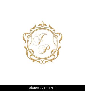 JP Wedding initials invitation with elegant ornament circle element vector graphic template Stock Vector