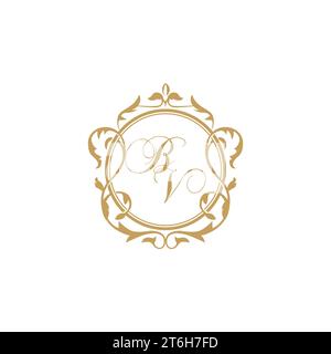 BV Wedding initials invitation with elegant ornament circle element vector graphic template Stock Vector