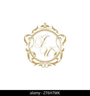 JU Wedding initials invitation with elegant ornament circle element vector graphic template Stock Vector