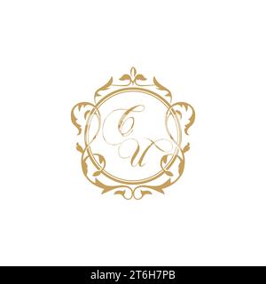 CU Wedding initials invitation with elegant ornament circle element vector graphic template Stock Vector