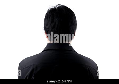 back view of a man in a black shirt isolated on white background Stock Photo