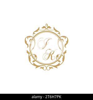 IK Wedding initials invitation with elegant ornament circle element vector graphic template Stock Vector