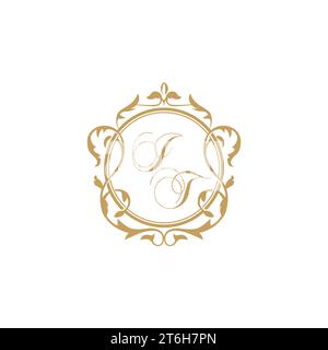 IT Wedding initials invitation with elegant ornament circle element vector graphic template Stock Vector